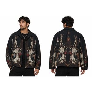 Rebel Vengeance Jacket Men's Large Angel Art Tapestry Renaissance Graphic Gothic